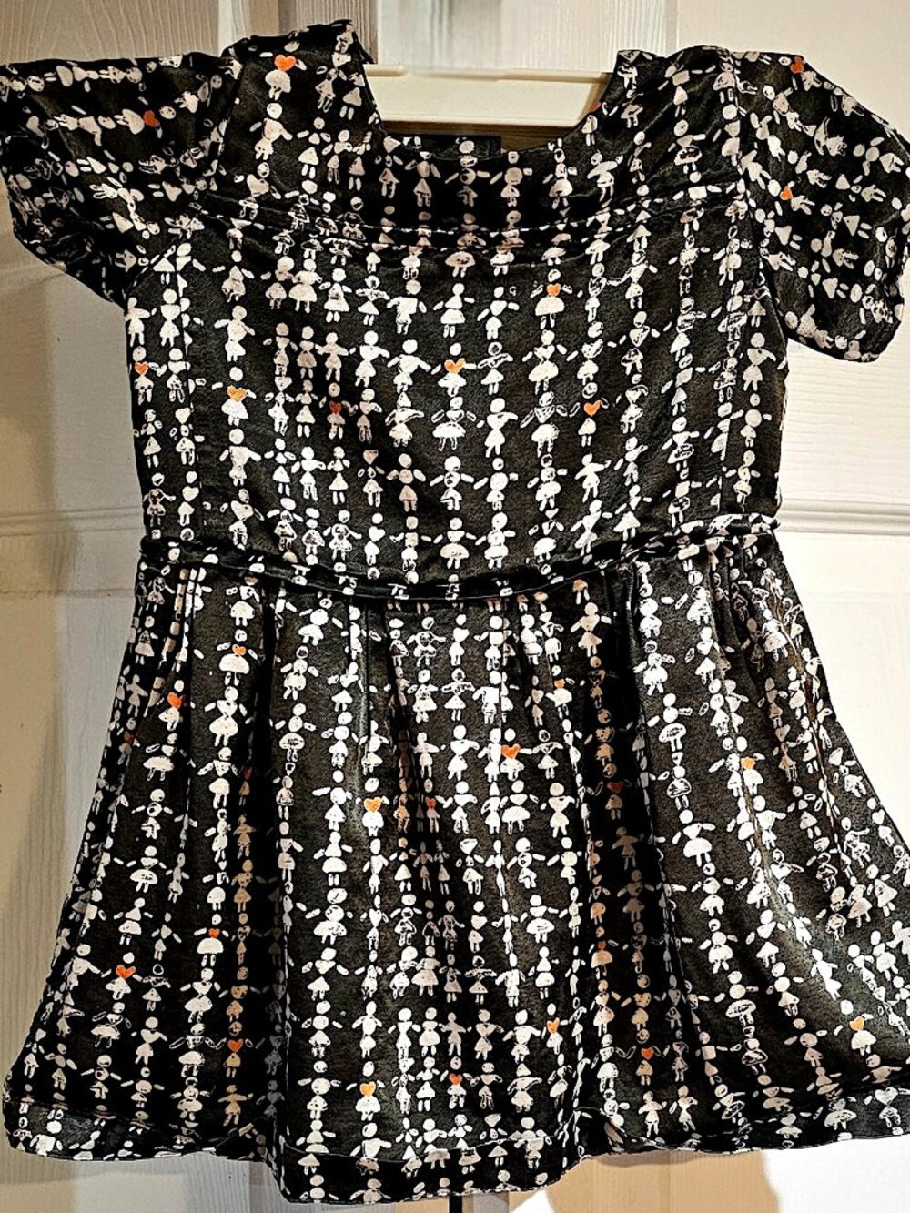 Rare HTF Maan Belgium Girls Black Stick Figure Doll Print Dress Size 2 